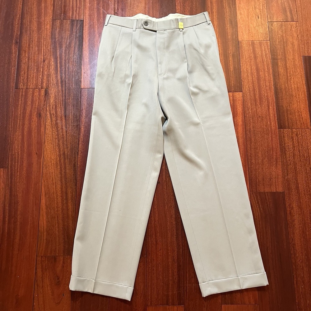 Brooks Brothers Pants Mens 33x30 Tan Wool 346 Casual Office Pleated Cuffed Y2K *